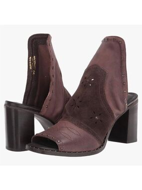 New Sbicca Leather and Suede Block Heel Sandals in Dark Burgundy Maroon